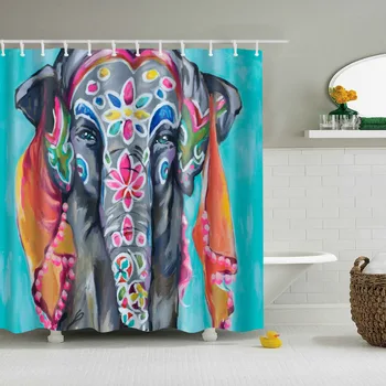 3D Indický slon sprchový záves tlač vzor sprchový záves vlhkosti-dôkaz umývateľný kúpeľňa dekorácie s hákom