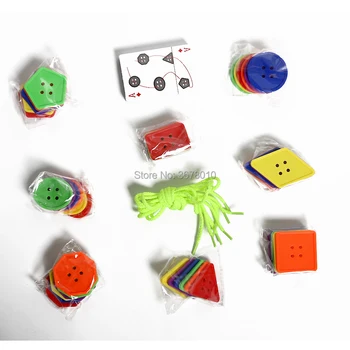 Lano & tlačidlá Geometrický Tvar, rezanie Závitov Tlačidlá Puzzle logická Hra Predškolského Hand-eye Koordináciou Vzdelávacie hračky pre deti,