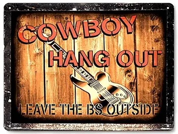 COWBOY country boy KOVOVÉ prihlásiť gitara / pub bar retro MANCAVE vintage antický štýl art
