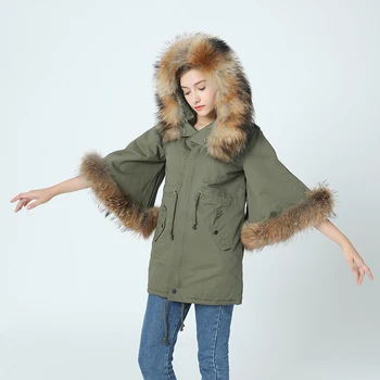 2020 nová zimná bunda, kabát ženy vetrovka jeseň zima Mýval veľké kožušiny golier s kapucňou ArmyGreen Bežné Svetlice Rukáv plášť plášť