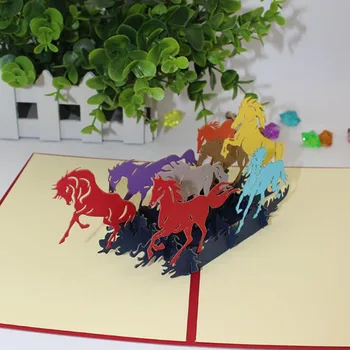 3D Laser Cut Pohľadnicu Rezbárstvo Duté Papier-cut Origami Ručné Kaligrafie Farebné Cvalu Koňa Pozvanie, Blahoželanie