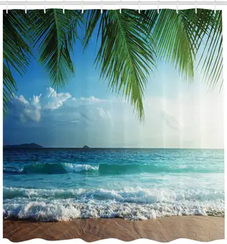 Palms Ocean Tropický Ostrov Beach Decor Maledivy Vysoké Rozlíšenie Domov Sprchový Záves