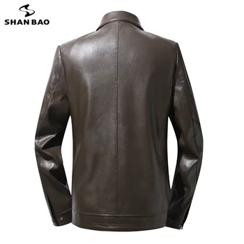 SHANBAO značky mužov motocykel klope kožená bunda 2020 jeseň luxusné obchodné bežné slim kožená bunda čierna, zelená, hnedá