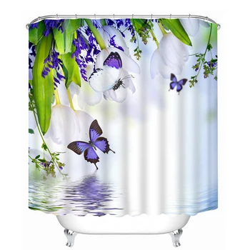 3D Kvet a Motýľ Vzor Sprchové Závesy Krásna Príroda Kúpeľňa Opony Nepremokavé Pribrala Vaňa Opony Prispôsobiteľné