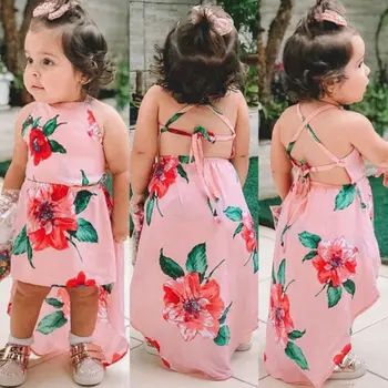 2019 Batoľa Detský Baby Dievčatá V Lete Roztomilý Kvet Backless Strany Sprievod Šaty Sundress