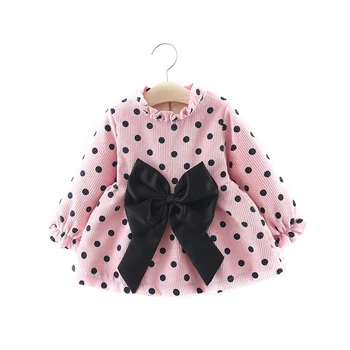 Nové Jesenné Zimné Detské Dievčenské Šaty Dot Tlače Dlhý Rukáv Kolená Dĺžka-Line Veľké Bowknot Šaty