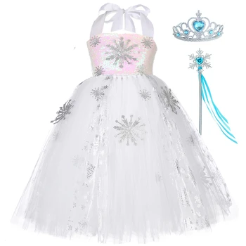 Flitrami Elsa Princezná Šaty pre Dievčatá Šaty Snehová Kráľovná Tutu Šaty Dlhé Dievča Deti Šaty pre Halloween Narodeniny