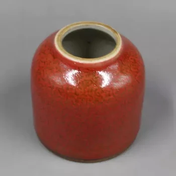 Qing Dynastie remeselné obetný červená pece na umývanie, ručne vyrobené starožitný porcelán bytového zariadenia miestnosti dekorácie
