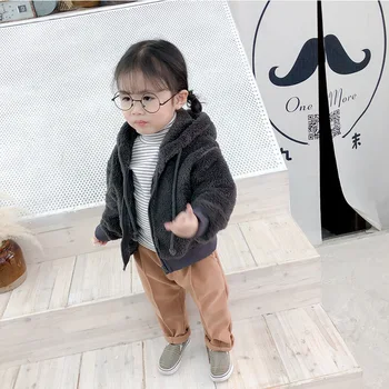 2018 Zimné Nový Príchod kórejský štýl čistá bavlna farba pribrala zamatový kabát s kapucňou pre módu roztomilé dieťa dievčatá a chlapcov