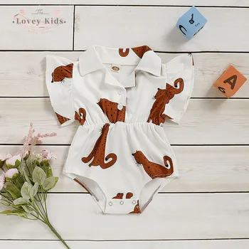Letné Novorodenca Baby Girl Kvet Kombinézu Jumpsuit Prehrabať Sunsuit Bavlna Bez Rukávov Karikatúra Tlače Roztomilý Módne Oblečenie