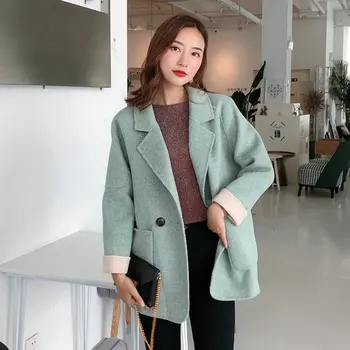 Mozuleva 2020 New Vysoká Kvalita, Dvojité Cashmere Zimné Vlnené Kabát pre Ženy, Zelená Farba kórejský Jednoduché Krátke Štýl Vlnené Kabáty