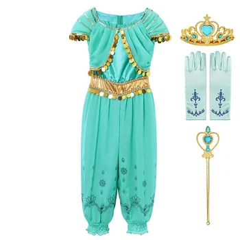 MUABABAY Jasmine Aladdin Kostým Dievča Arabského Jazmínu Fantázie Princezná Zdobiť Jumpsuit Halloween Karneval Sequin Oblečenie