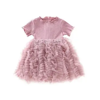 2021 Nové detské Oblečenie Dievčatá Šaty Princezná Šaty Módne Načechraný Šitie Pletený Koláč Sukne Letné Dievča Oblečenie