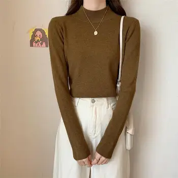 2021 jar dámskej módy pol turtleneck sveter žena zahusťovanie dlhý rukáv vykresliť bez podšívky horný odev pletenie topy
