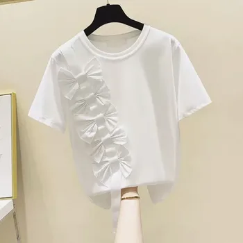 Japonský A kórejský Štýl Bowknot Šitie-Krátke rukávy T-shirt Žena 2020 Letné Voľné Bežné T Módne Ženy Black Topy