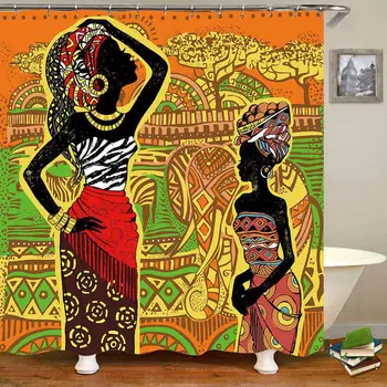 Krásne Africkej Ženy Nepremokavé Klasické Sprchové Závesy Kúpeľňa Záclony Eco-Friendly Plesniam Dôkaz Záves s 12 Háčiky