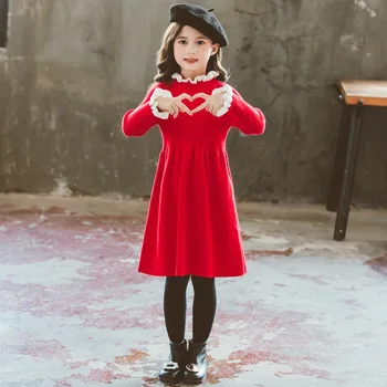 4 To14 Rokov Deti a Dospievajúcich Dievčat, Pletenie Šaty na Jeseň 2020 kórejské Deti Roztomilý Oblečenie Elegantná Detská Princezná Šaty, #1130