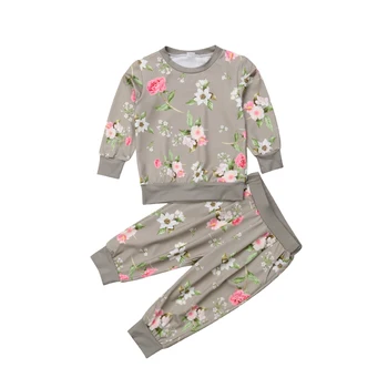 Deti Baby Girl Bavlnené Oblečenie Kvetinový Dlhý Rukáv T-shirt Top Nohavice Detí Dievča Jeseň Bežné Oblečenie, Tepláky, Súpravy