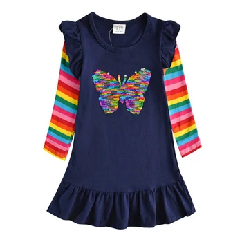 Dxton Dievčatá Dlhý Rukáv Šaty Deti Zimné Oblečenie Rainbow Deti Šaty Butterfly Šaty pre Dievčatá, Baby Girl Šaty 2-8 Rok