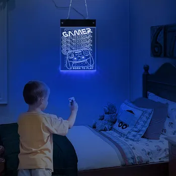Hráči Narodení Hrať Hry Zóny LED Neónový nápis Muž Jaskyňa Chlapci Izba Gamepad Elektronické Osvetlené Značky Joystick Visí ľahkú Dosku