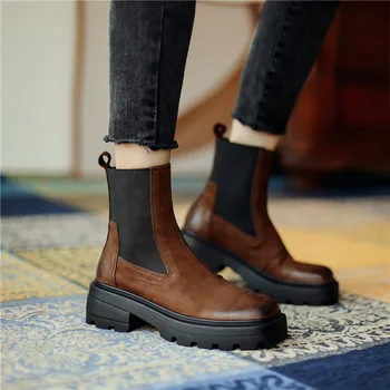 MORAZORA Originálne kožené topánky hrubé podpätky štvorcové prst zmiešané farby dámy topánky na jeseň zimná členková obuv pre ženy