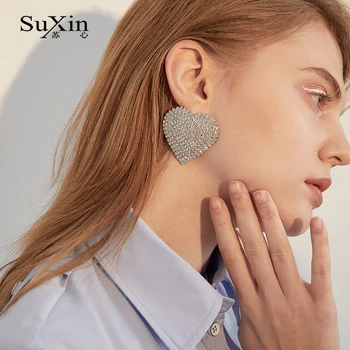 SuXin náušnice 2020 nové jednoduché tvare srdca náušnice ženy dlhé umelé crystal prívesok náušnice šperky darček