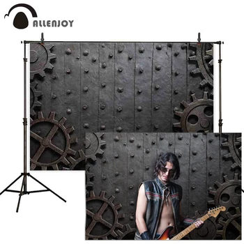 Allenjoy parný punk hrdzavé gears kovové grunge zdvihol železa fotoaparát portrét dvere pozadie fotograf, štúdio pozadí na stenu-papier