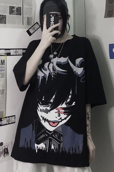 -Krátke rukávy T-shirt dámske Letné 2020 Temné, Gotické Punk Dlhé Voľné All-zápas Anime Tlač Nový Bežné Unisex Top Tee Móda