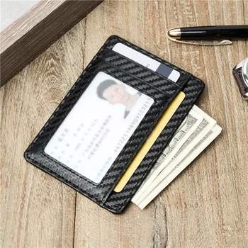 BISI GORO Black Carbon Fiber Držiteľa Karty Tenké Slim RFID Muži Ženy Smart Malé Peňaženky PU Kožené Pocketbooks 2021 Módny Štýl
