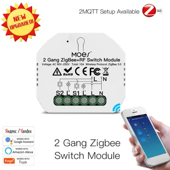 Tuya Zigbee 3.0 Wifi DIY Smart Bezdrôtové Diaľkové Prepínanie Light Controller 2 Gang Zigbee+rf Modul Pracovať S Alexa Domovská stránka Google 10A
