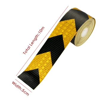 5cmx10m Šípku Bezpečnostné Upozornenie Conspicuity Reflexné Pásky Roll Označenie Film Nálepky na Výstavbu Ciest Pozor polepy Áut