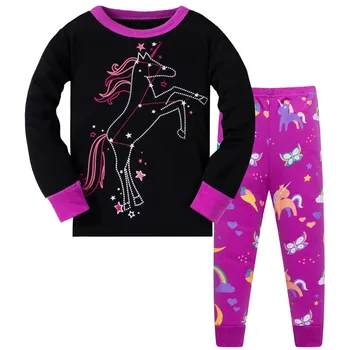 Skákanie Metrov 2020 Dievčatá Pyjamas s Dúha Unicorn Tlač Bavlna Detské Oblečenie Domov Sleepwear Nastaviť na 3-8T Deti Pyžamá