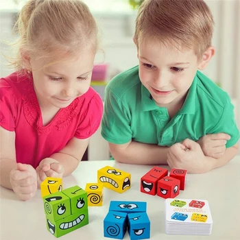 2020 Myslenie Vzdelávanie Detí Tvár-Zmena Puzzle Stavebné Kocky Interakcie Hračka Drevené Bloky