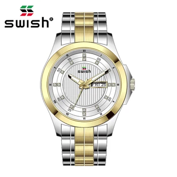 SVIŠŤANIE Módne Zlaté Hodinky Mužov Luxusné Náramkové hodinky Quartz s Nerezovej Ocele, Vodotesné Vojenské Športové Hodinky Muž Horloge 2020