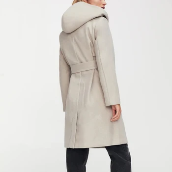 2020 Jeseň Zima Vlnené Kabát Žien Pevné Coats Módne Ženy Bunda Voľné Pás Dlhý Kabát Žena Bežné Vlny Kabát