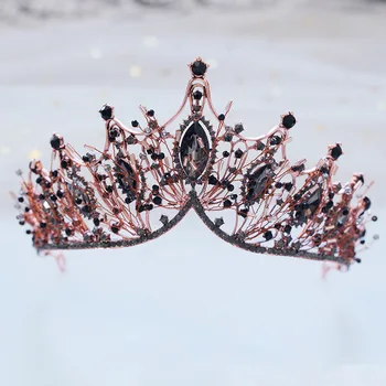 Nový Barokový Vintage Black Crystal Svadobné Korún Tiaras Rose Gold Nevesta Svadobné Headpieces Hairband Princezná tocados para novia