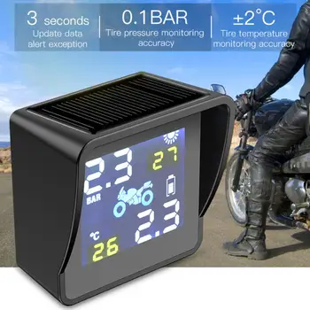 Solárne Nabíjanie LCD Motocykel, monitorovanie tlaku v pneumatikách Tlak vzduchu v Pneumatikách Pneumatika Teplota Monitoringu Poplachový Systém Auto Náhradné Diely s 2 Senzory