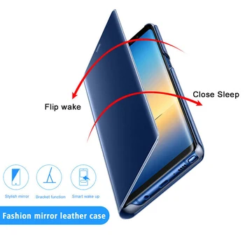 Luxusné Lode Smart Mirror Telefón Prípade Kožené pre Samsung Galaxy A7 2018 / A750 Flip Zadný Kryt Samsunga7 A72018 Mobile Fundas