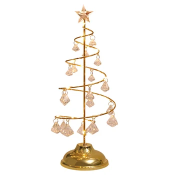 LED Crystal Prívesok Strom Svetlo Vianočný Stromček na batériový Kvet Ploche Strom stolná Lampa Moderné Dekorácie, Striebro, Zlato
