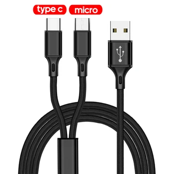 2 v 1, Micro USB, Typ C Kábel Pre Samsung Xiao Multi Rýchlo Nabíjačka, Kábel 2 v 1 Microusb Mobilného Telefónu Kábel Pre Huawei Lite P20