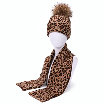 2019 Zimné Leopard Háčkovanie Čiapočku Klobúk Hrubé Ženy Ženy Pletený Hat Čiapky S Reálnymi Kožušiny Pompon Vlasy Loptu Teplá Vonkajšie Dievča Spp