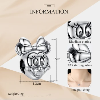 TONGZHE 925 Sterling Silver Minnie Mouse Kúzlo Prívesok Korálky Fit Pôvodné Kúzlo Ženy Náramok DIY Šperky 2020