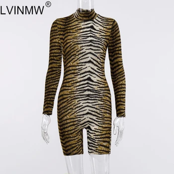 LVINMW Sexy Leopard Tlač Posmívati Krku s Dlhým Rukávom Bodycon Jumpsuit Jeseň Zima Ženy Móda Romper Ženské Party Club Oblečenie