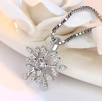 925 Sterling Silver Náhrdelník s Príveskom, Jemné Šperky Nová Žena Vysokej Kvality Kvet Crystal Zirconia Snowflake Náhrdelník Dĺžka 45 CM
