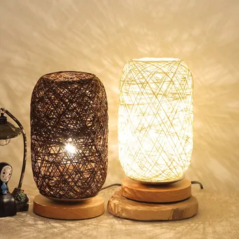 Kreatívne Prútia LED stolná Lampa Ručne Pletený Tienidlo Nočné Svetlo Deti Posteli Spálňa Narodeniny Holiday Home Decor Darček Stôl Svetlá