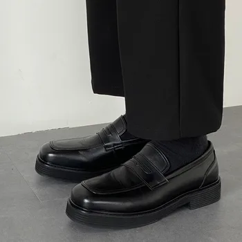 IEFB pánske topánky mokasíny kórejský vintage módy zvýšenie výšky British bežné trend všetci-zápas námestie hlavu kožené topánky mužov