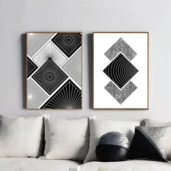 Abstrakt Plátne, Plagát, Tlač Nordic Čiernej a Bielej Geometrie Plagát Moderné Nástenné Art Obrázky Pre Obývacia Izba Domova bez rámu