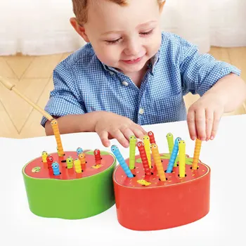 Ovocie Tvar Deti Drevené Hračky Chytiť Hry Worms s Magnetickým Stick Montessori Vzdelávacích Tvor Bloky Interaktívne Hračky
