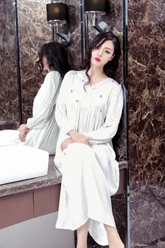 Dámy Jar A Na Jeseň Dlho Puzdre Bielej Bavlna Palác Krásne Princezná Dlhé Kórejská Verzia Nightgown Sleepwear Oblečenie Pre Voľný Čas