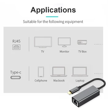 Typ C pre RJ45 Ethernet Adaptér Gigabitová Sieťová Karta 10/100/1000Mbps Internet Káblom Notebooku Windows Prenos Dát Drôt